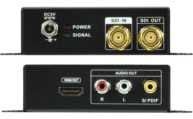 2 mặt trước sau của ATEN VC480 3G-SDI to HDMI/Audio Converter