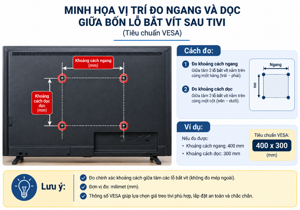 cách đo chuẩn VESA để chọn khung treo tivi