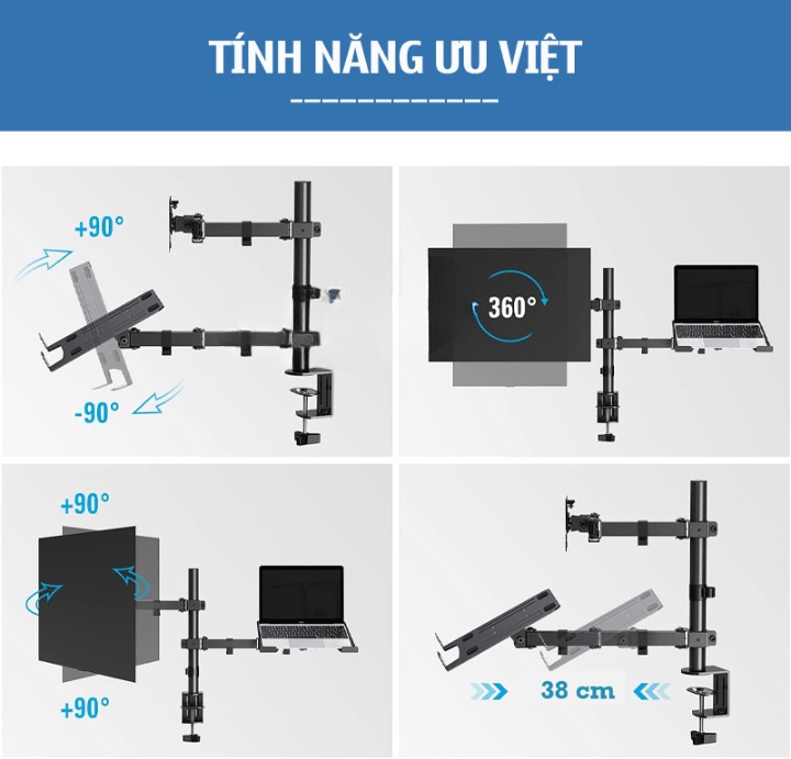 Tính năng ưu việt của Giá Treo Màn Hình Kèm Giá Đỡ Laptop Ergotek EZ4 17 - 32 inch