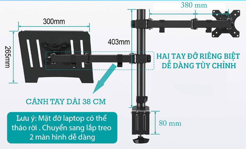 Giá Treo Màn Hình Kèm Giá Đỡ Laptop Ergotek EZ4 17 - 32 inch