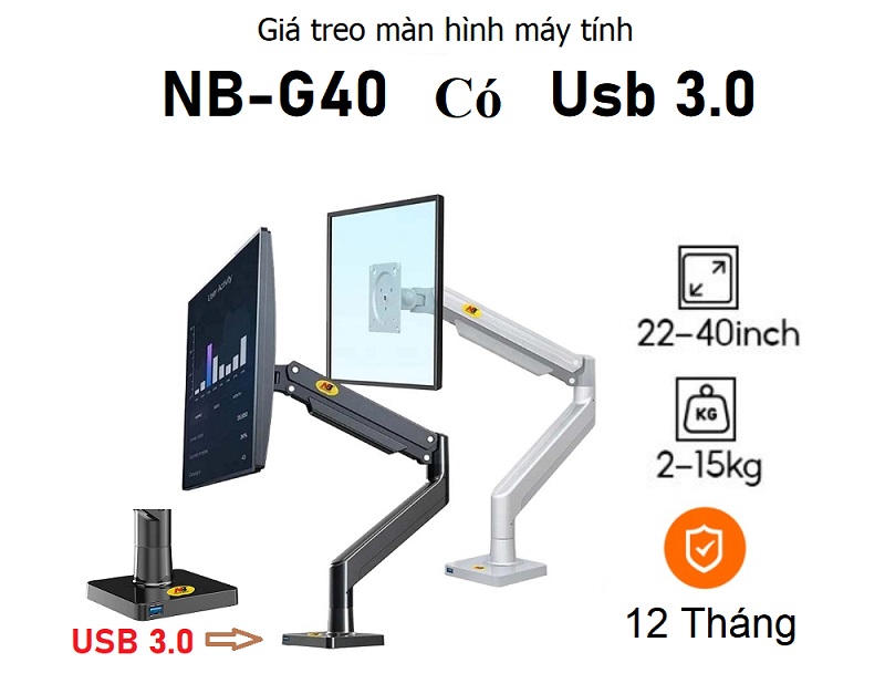 Giá Treo Một Màn Hình Máy Tính NB G40 22 - 40 Inch  2 màu đen bạc