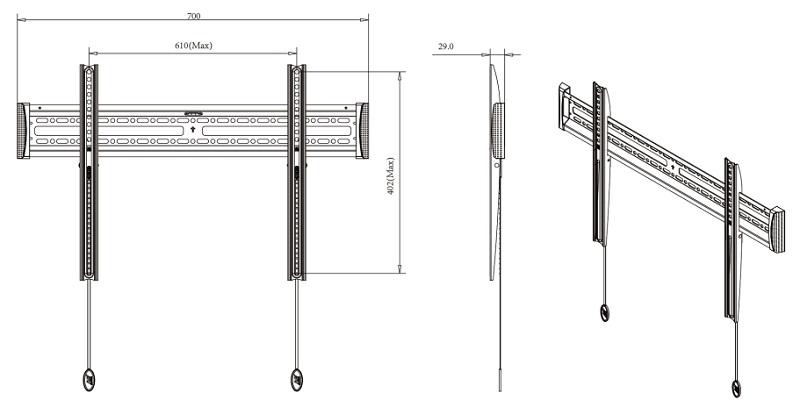 Thông số chi tiết của khung treo tivi sát tường NB C3-FG