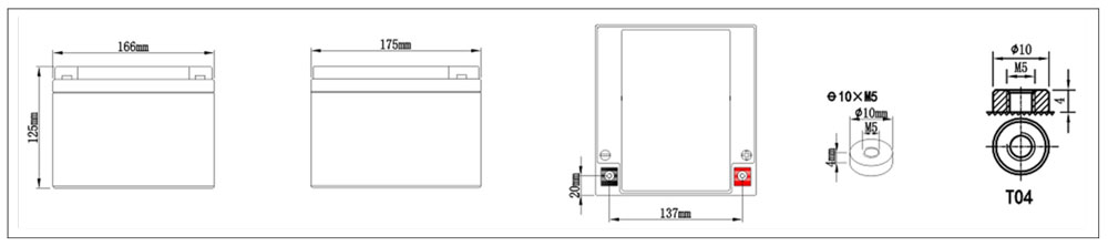 Kích thước vật lý ắc quy SAITE BT-12M24AT