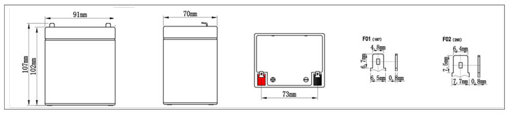 Kích thước ắc quy kín khí SAITE 12V - 5Ah (BT-12M5.0AC)