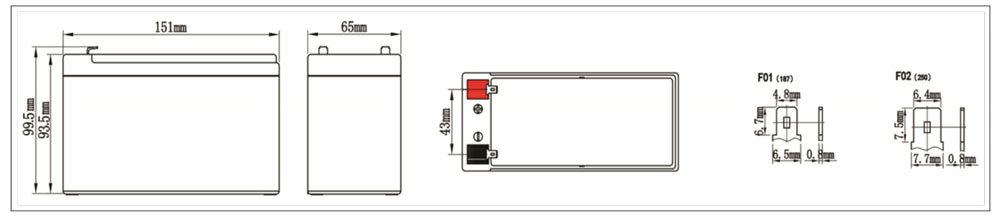 Kích thước vật lý ắc quy SAITE BT-12M9.0AC