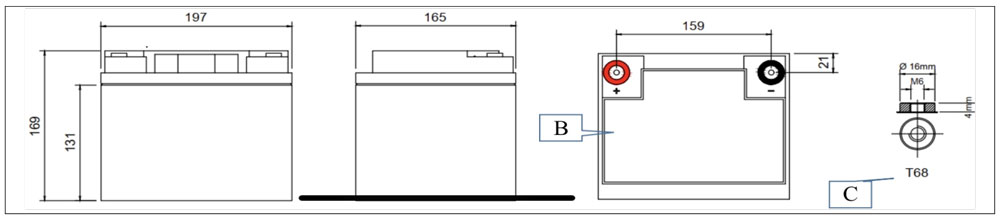 Kích thước vật lý ắc quy SAITE BT-HSE-40-12