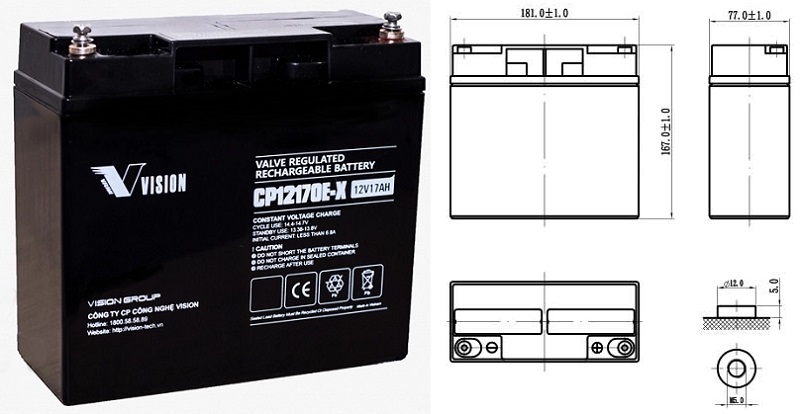 kích thước ắc quy Vision CP12170E-X