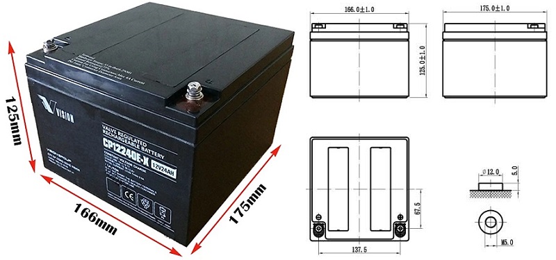 kích thước ắc quy Vision CP12240E-X