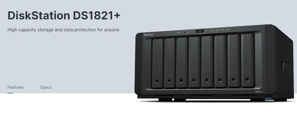 NAS SYNOLOGY DS1821+ được trang bị bộ vy xử lý AMD Ryzen 4 lõi 2,2 GHz