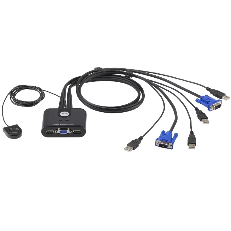 KVM Switch 2 cổng với cáp USB VGA có bộ chọn cổng từ xa - ATEN CS22U