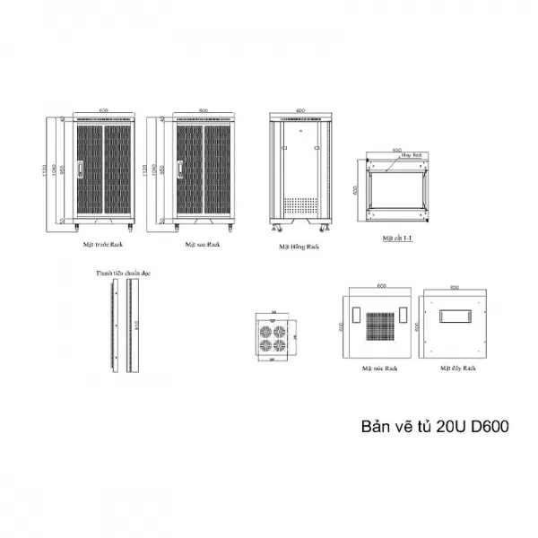 Tủ rack 19 inch 20U UNR-20UDCL cửa lưới