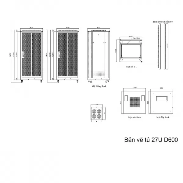 Tủ rack 27U UNR 27UD2CL 2 cửa lưới