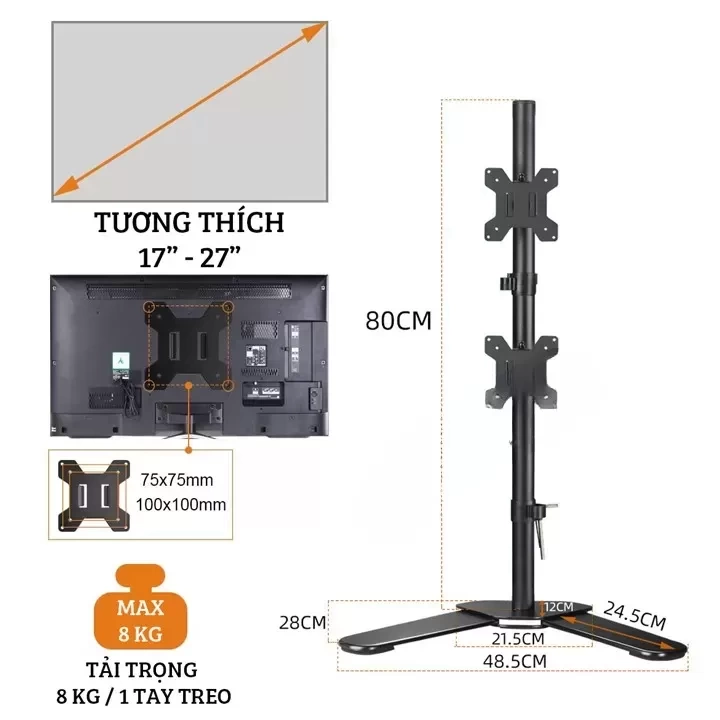 Giá Treo Hai Màn Hình Máy Tính M073 17 – 27 Inch