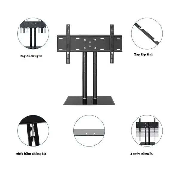 Chân Đế Tivi Đa Năng E607 - Mặt Kính Cường Lực cho tivi từ 40-65 inch